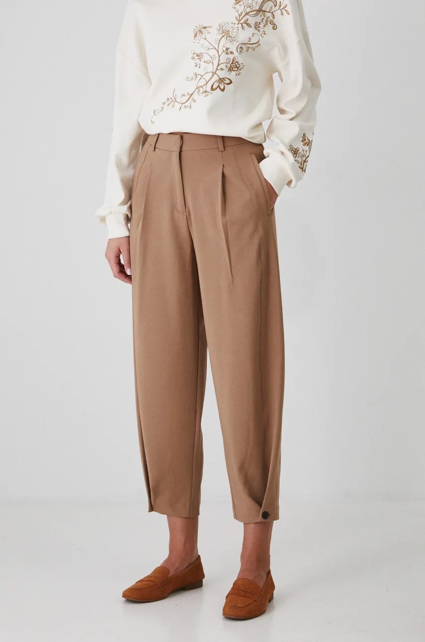 Medicine pantaloni femei, culoarea bej, lat, high waist
