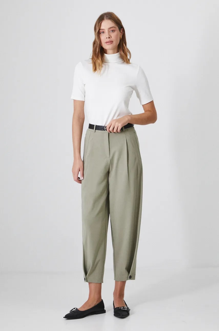 Medicine pantaloni femei, culoarea verde, lat, high waist