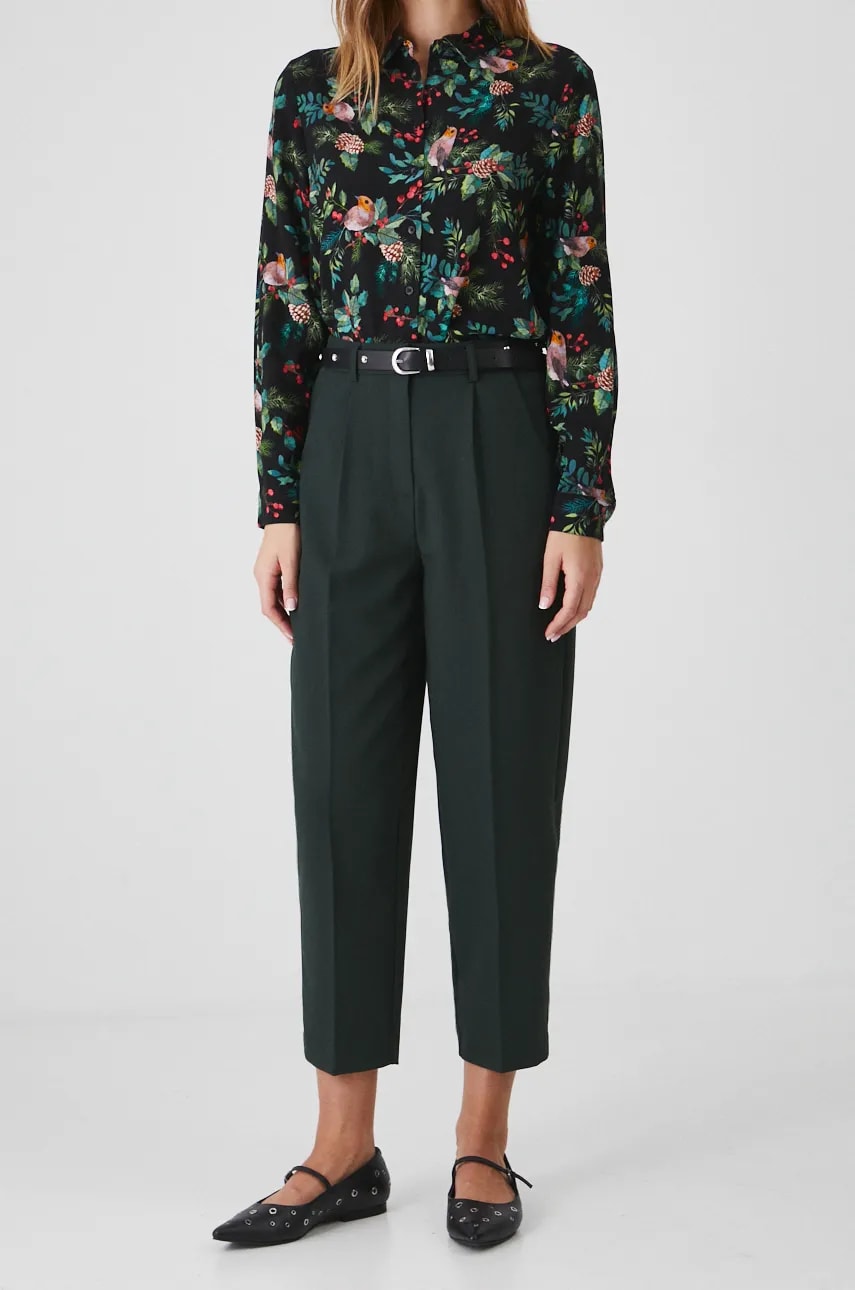 Medicine pantaloni femei, culoarea verde, fason chinos, high waist Medicine pantaloni femei, culoarea verde, fason chinos, high waist
