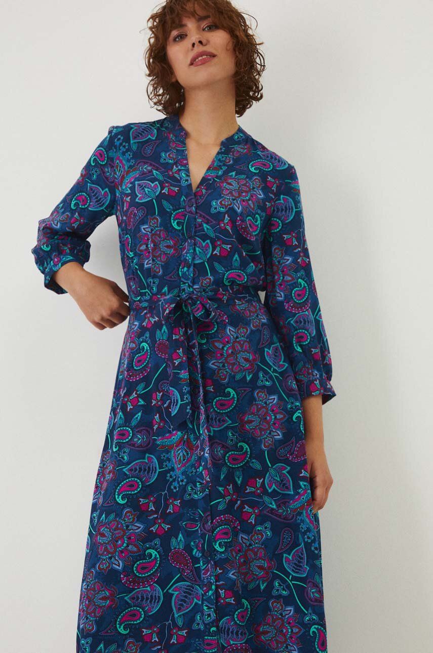 Medicine rochie culoarea bleumarin, midi, evazați
