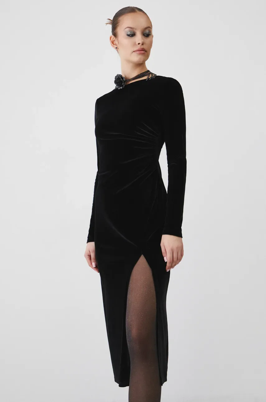 Medicine rochie culoarea negru, midi, mulată