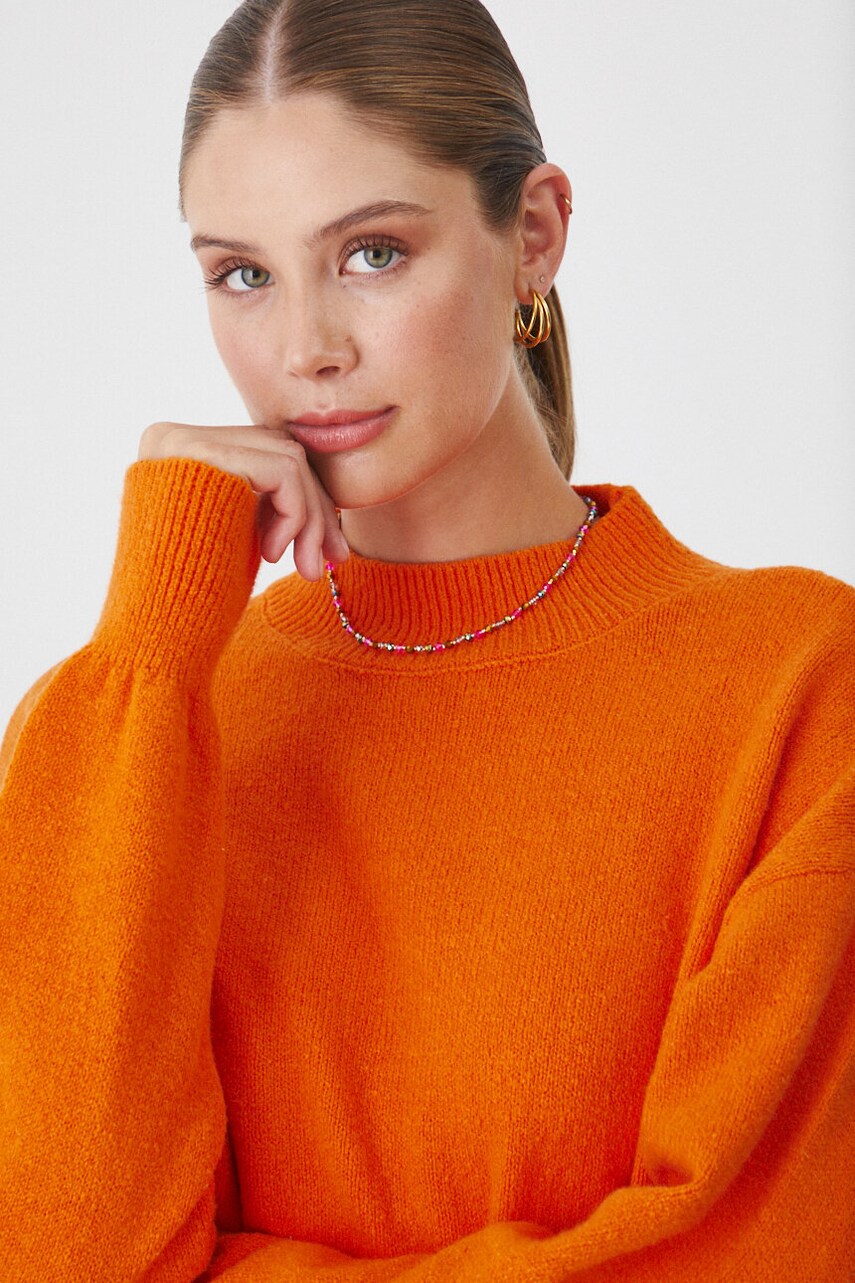 Medicine pulover din amestec de lana femei, culoarea portocaliu, călduros, cu turtleneck