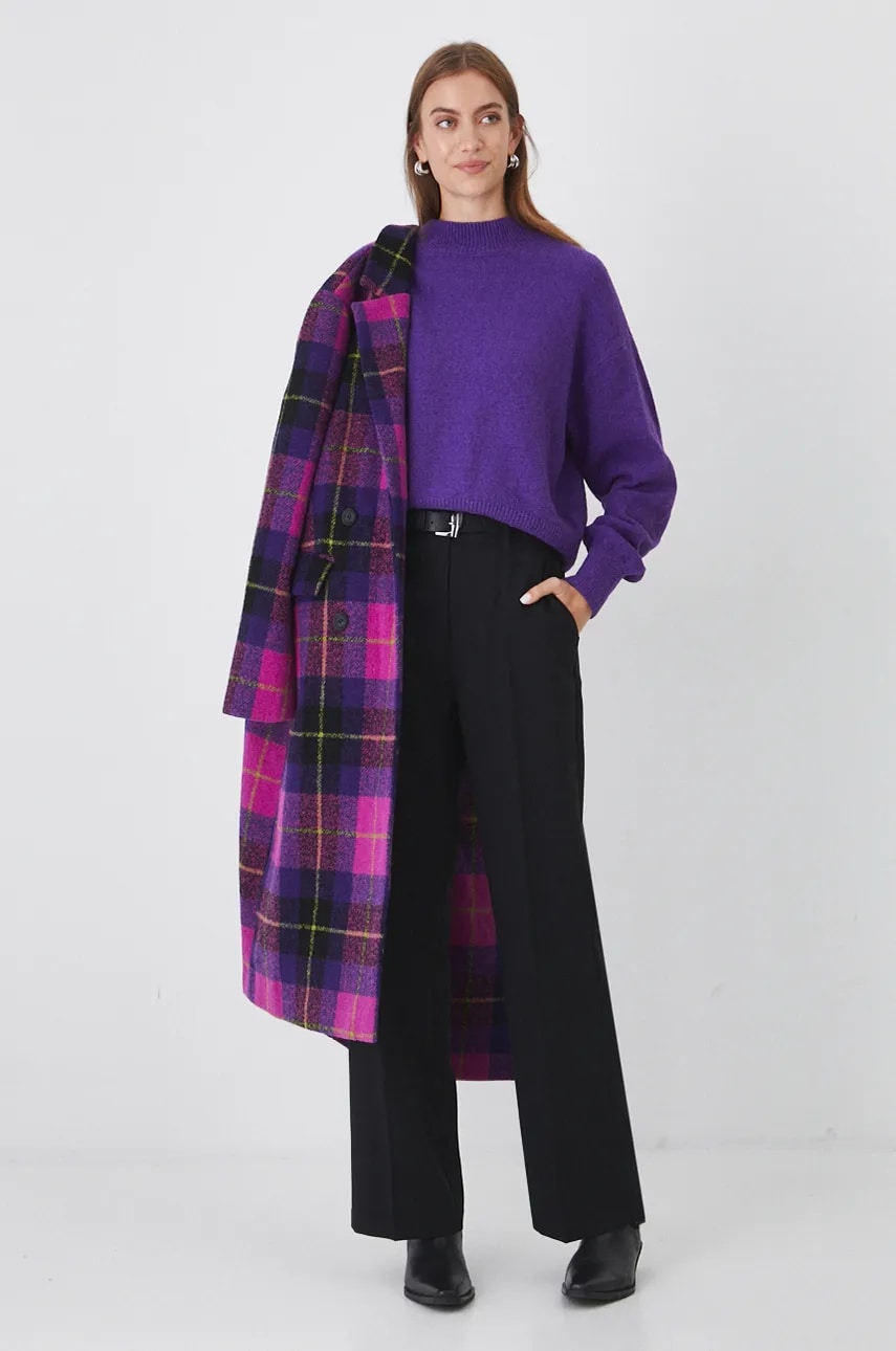 Medicine pulover din amestec de lana femei, culoarea violet, călduros, cu turtleneck Medicine pulover din amestec de lana femei, culoarea violet, călduros, cu turtleneck