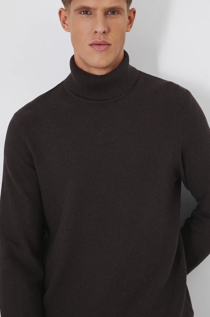 Medicine pulover de bumbac culoarea maro, cu guler