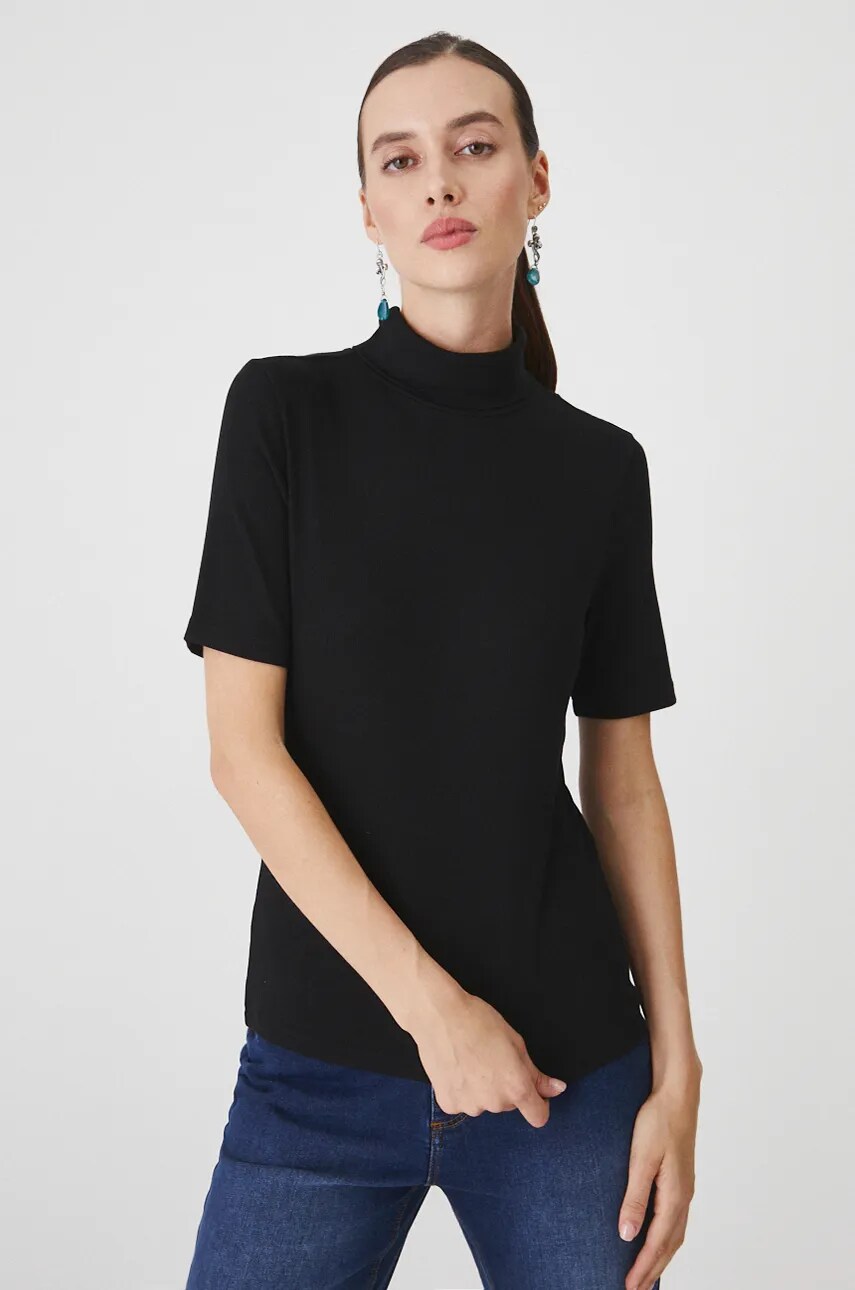 Medicine tricou femei, culoarea negru, cu guler