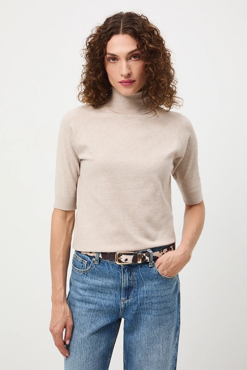 Medicine tricou culoarea bej, cu guler