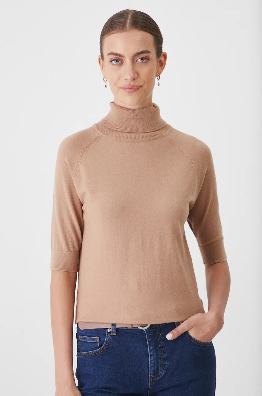 Medicine tricou femei, culoarea bej, cu guler