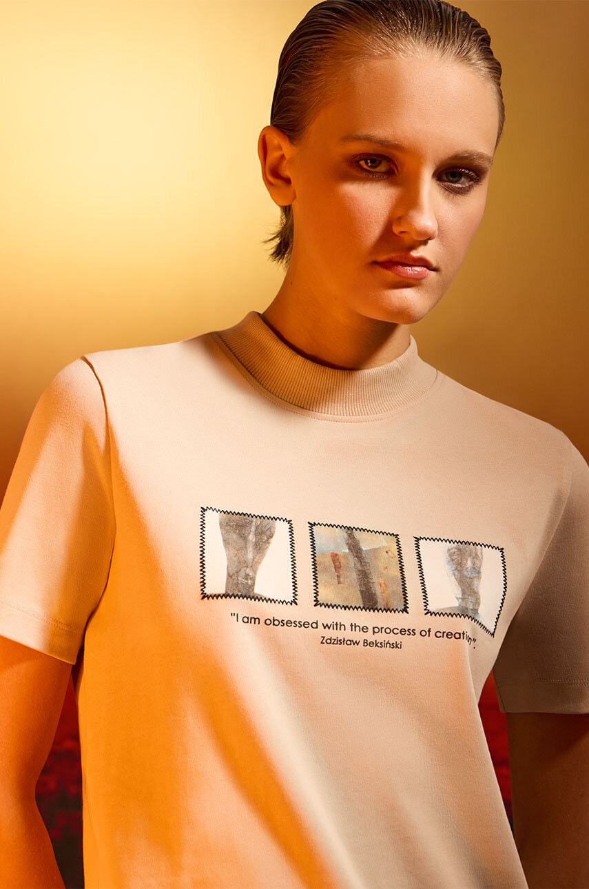 Medicine tricou din bumbac femei, culoarea bej, cu turtleneck Medicine tricou din bumbac femei, culoarea bej, cu turtleneck