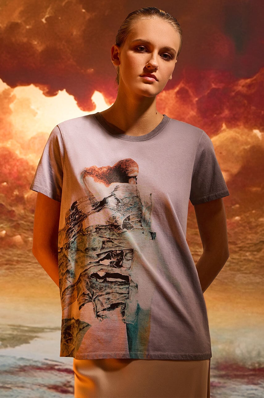 Medicine tricou din bumbac femei, culoarea gri