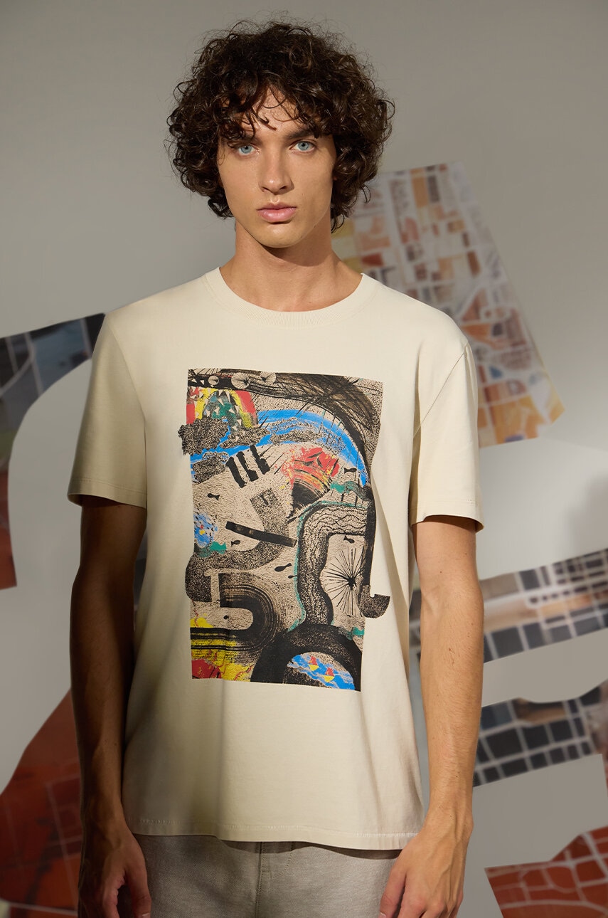 Medicine tricou barbati, culoarea bej, cu imprimeu Medicine tricou barbati, culoarea bej, cu imprimeu