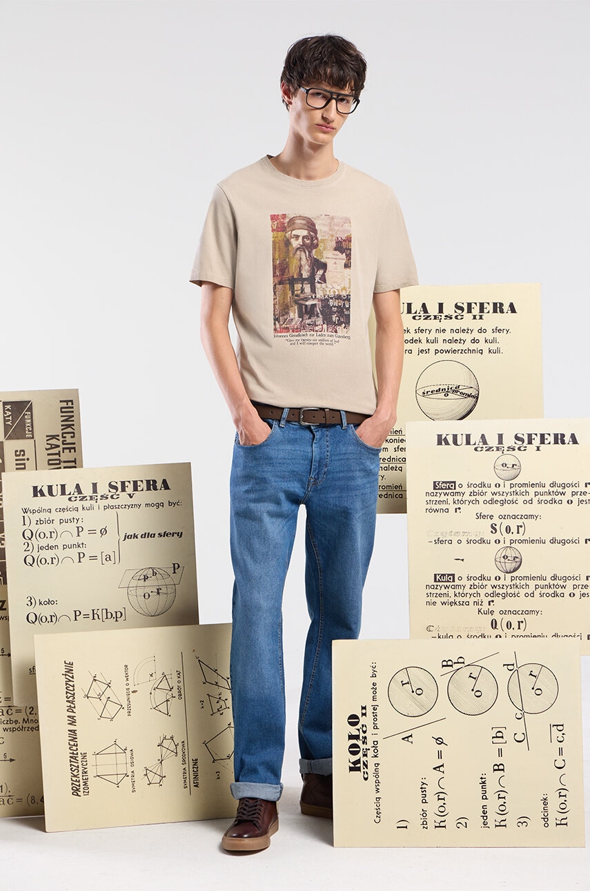 Medicine tricou din bumbac barbati, culoarea bej, cu imprimeu