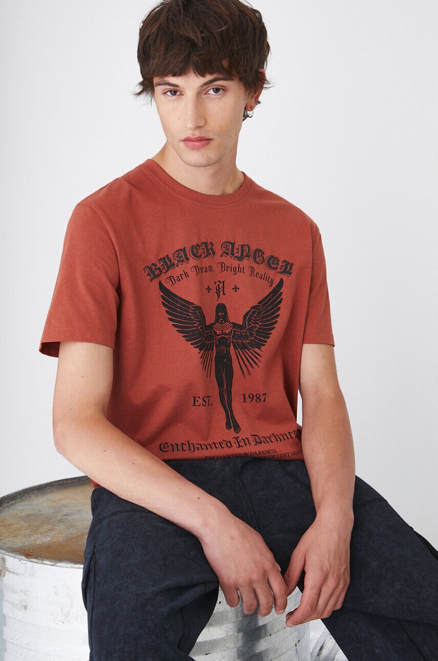 Medicine tricou din bumbac barbati, culoarea portocaliu, cu imprimeu