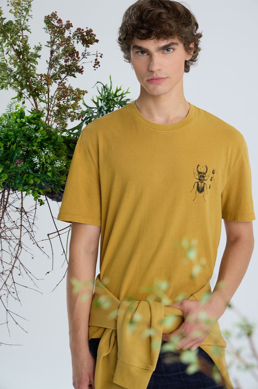 Medicine tricou din bumbac barbati, culoarea galben, cu imprimeu Medicine tricou din bumbac barbati, culoarea galben, cu imprimeu