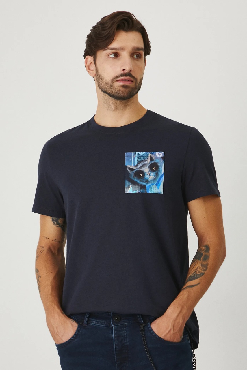 Medicine tricou din bumbac culoarea albastru marin, cu imprimeu