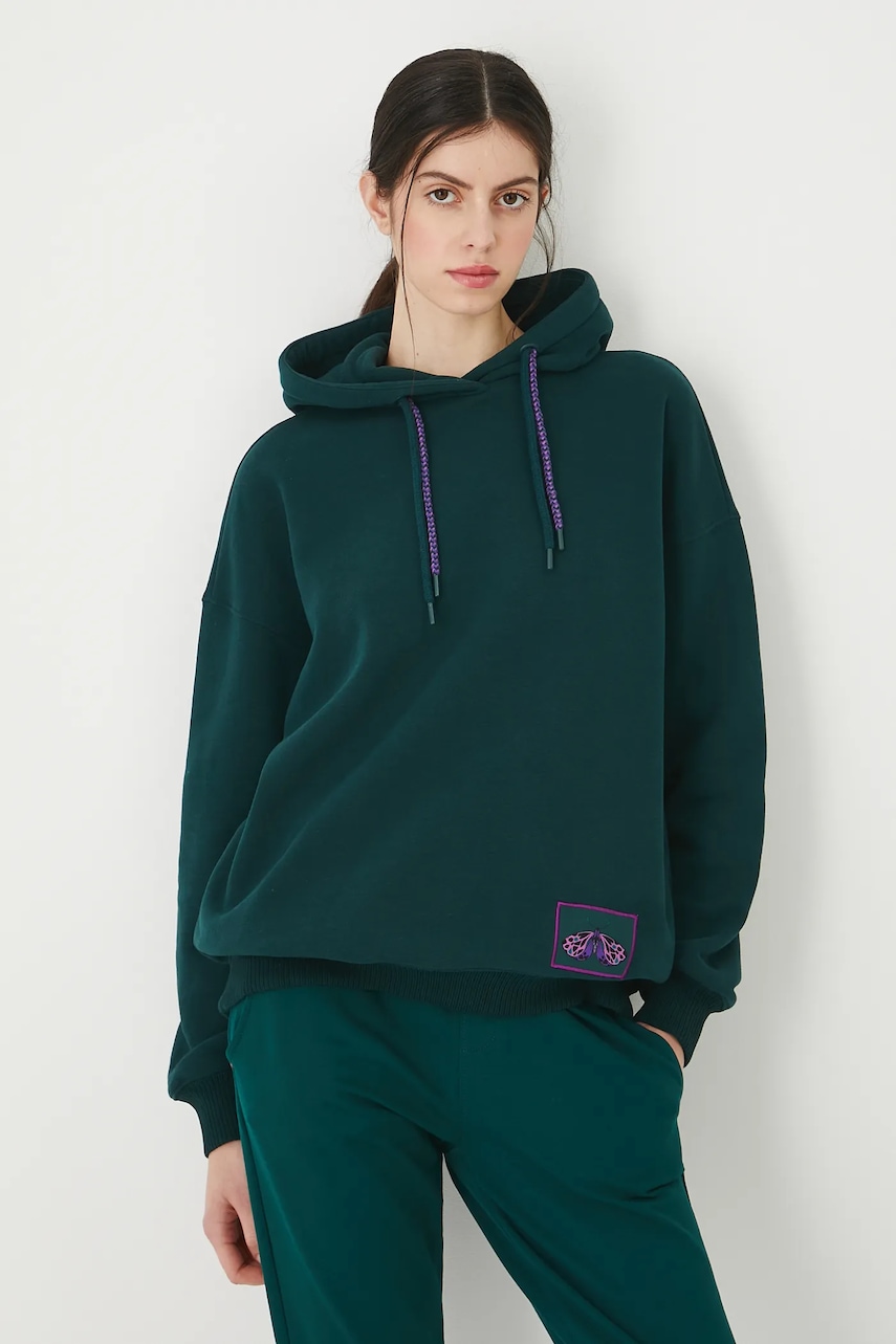 Medicine bluza culoarea verde, cu glugă, cu imprimeu