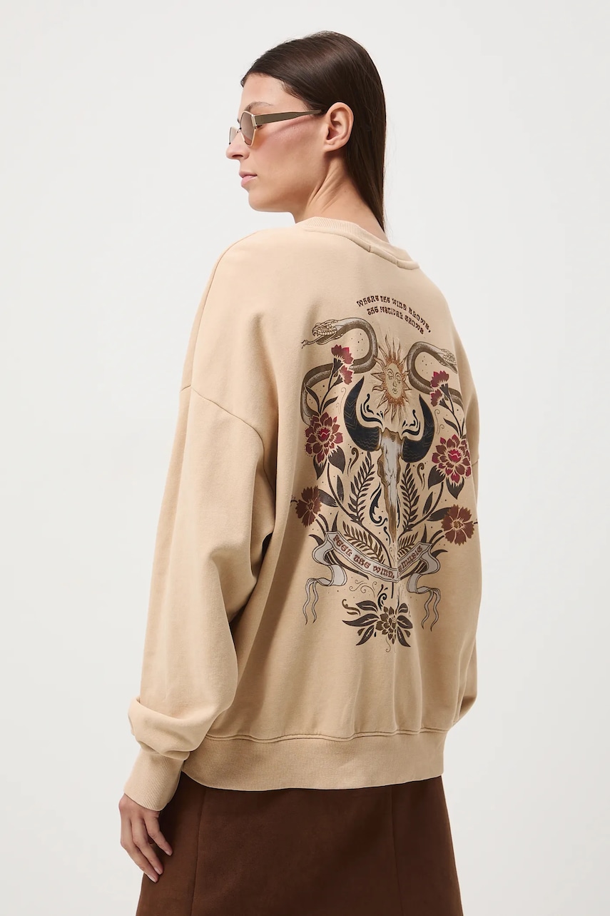 Medicine hanorac de bumbac culoarea bej, cu imprimeu