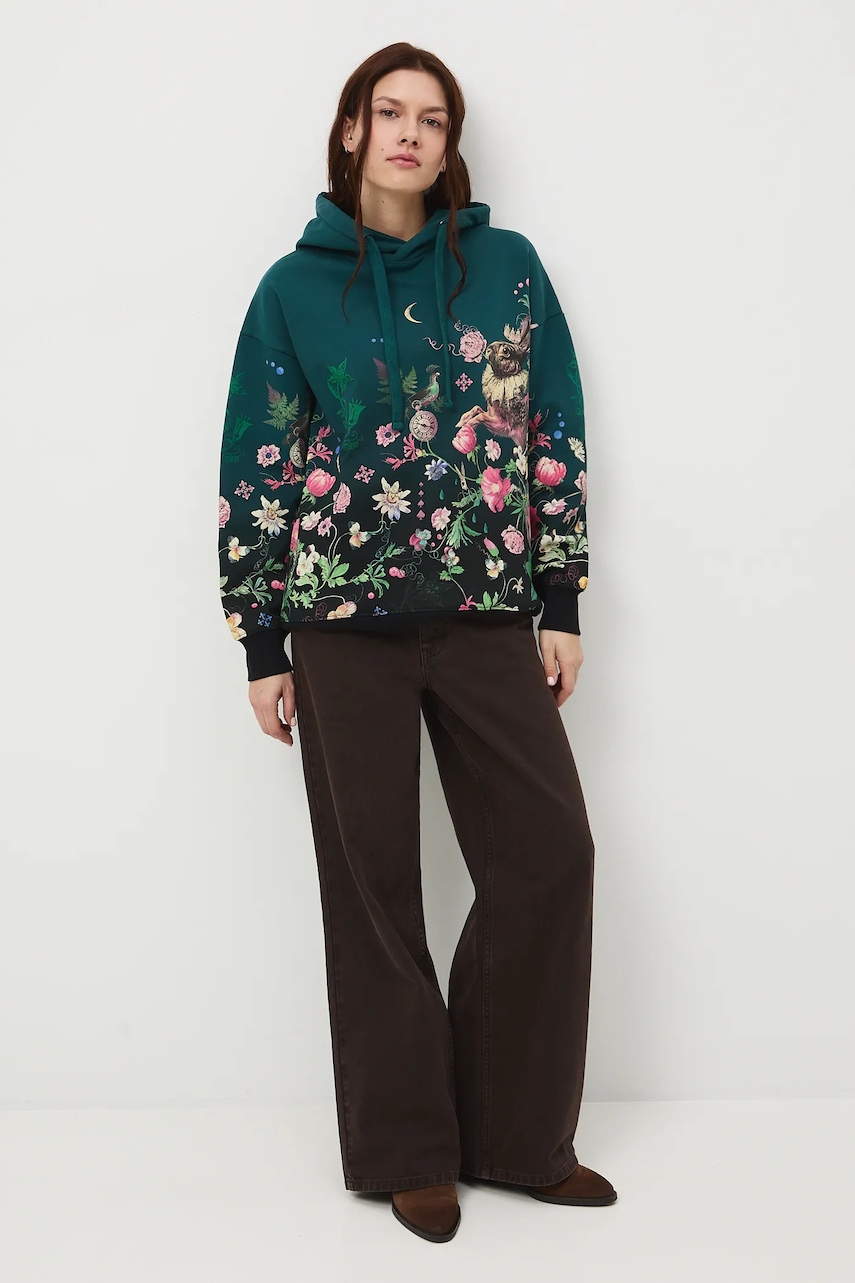 Medicine bluza culoarea verde, cu glugă, modelator