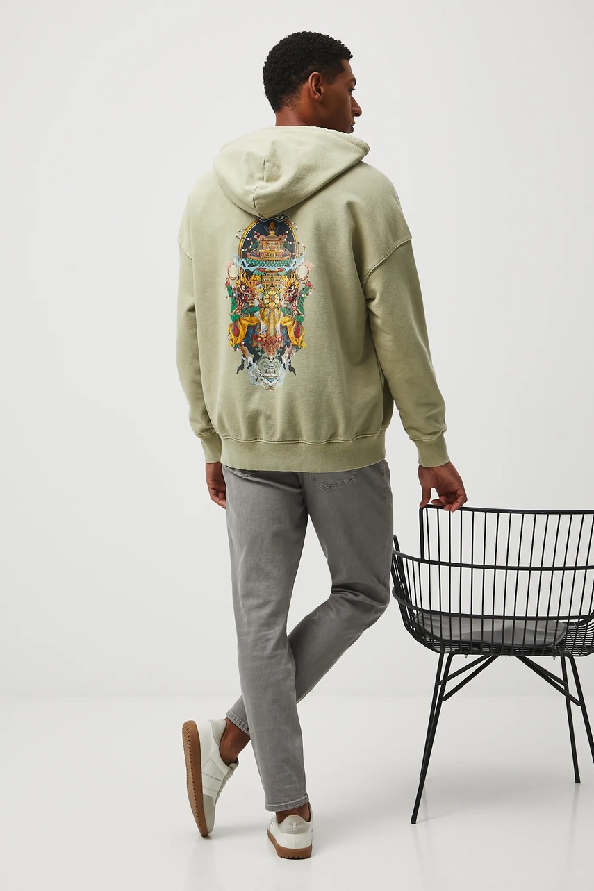 Хлопковая кофта Medicine цвет зелёный с капюшоном с принтом