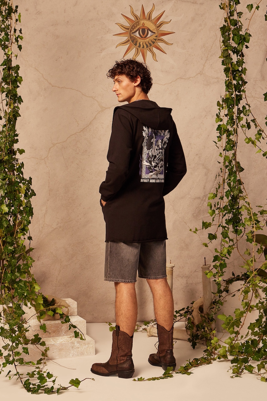 Medicine hanorac de bumbac culoarea negru, cu glugă, cu imprimeu