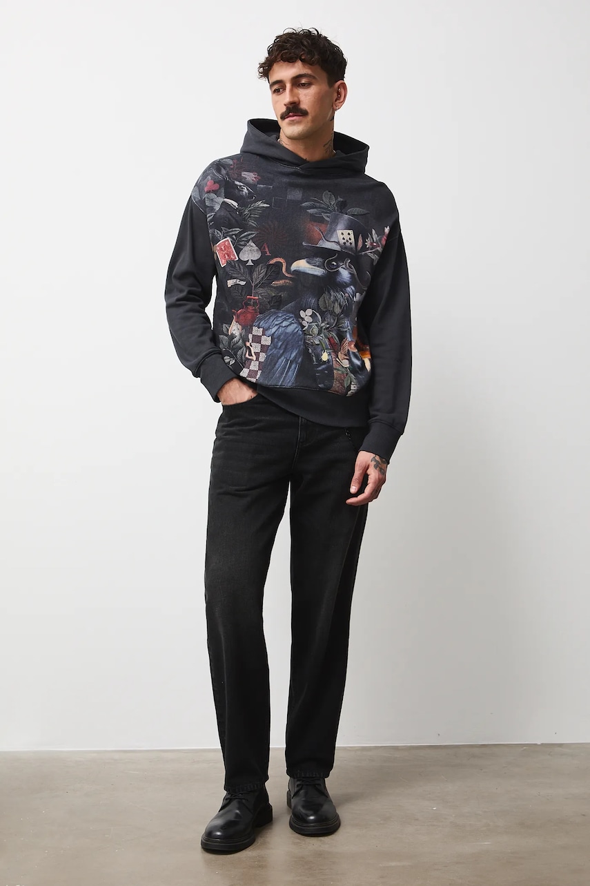 Medicine hanorac de bumbac culoarea gri, cu glugă, cu imprimeu