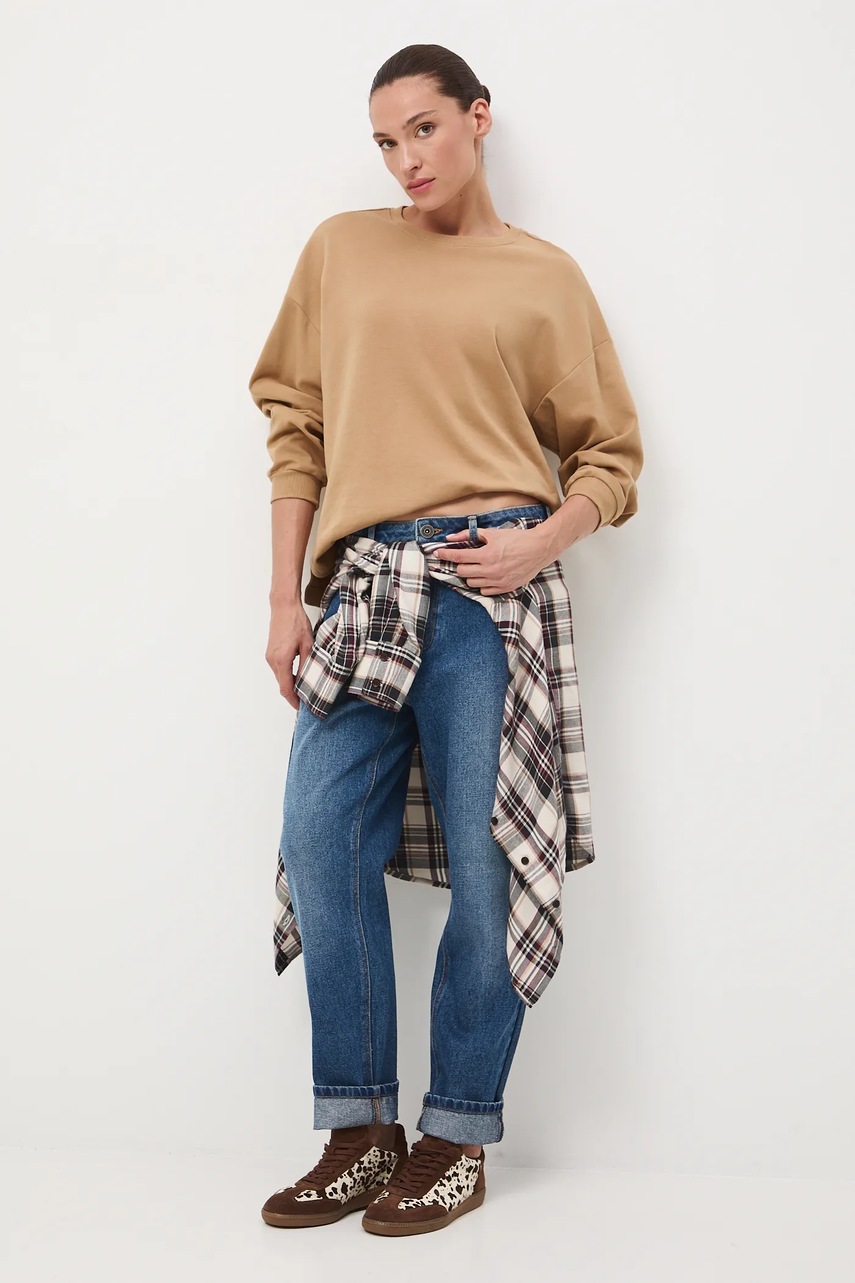 Medicine longsleeve din bumbac culoarea bej