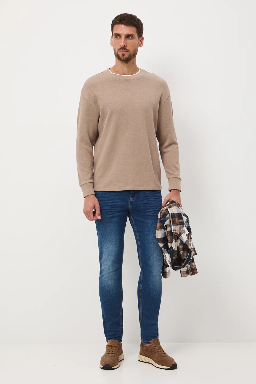 Medicine longsleeve din bumbac culoarea maro, neted