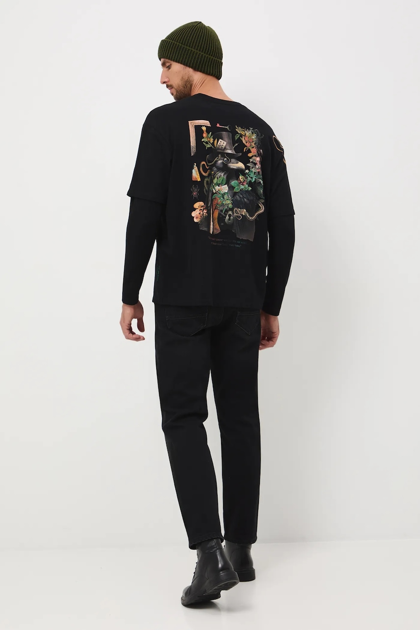 Medicine longsleeve din bumbac culoarea negru, cu imprimeu