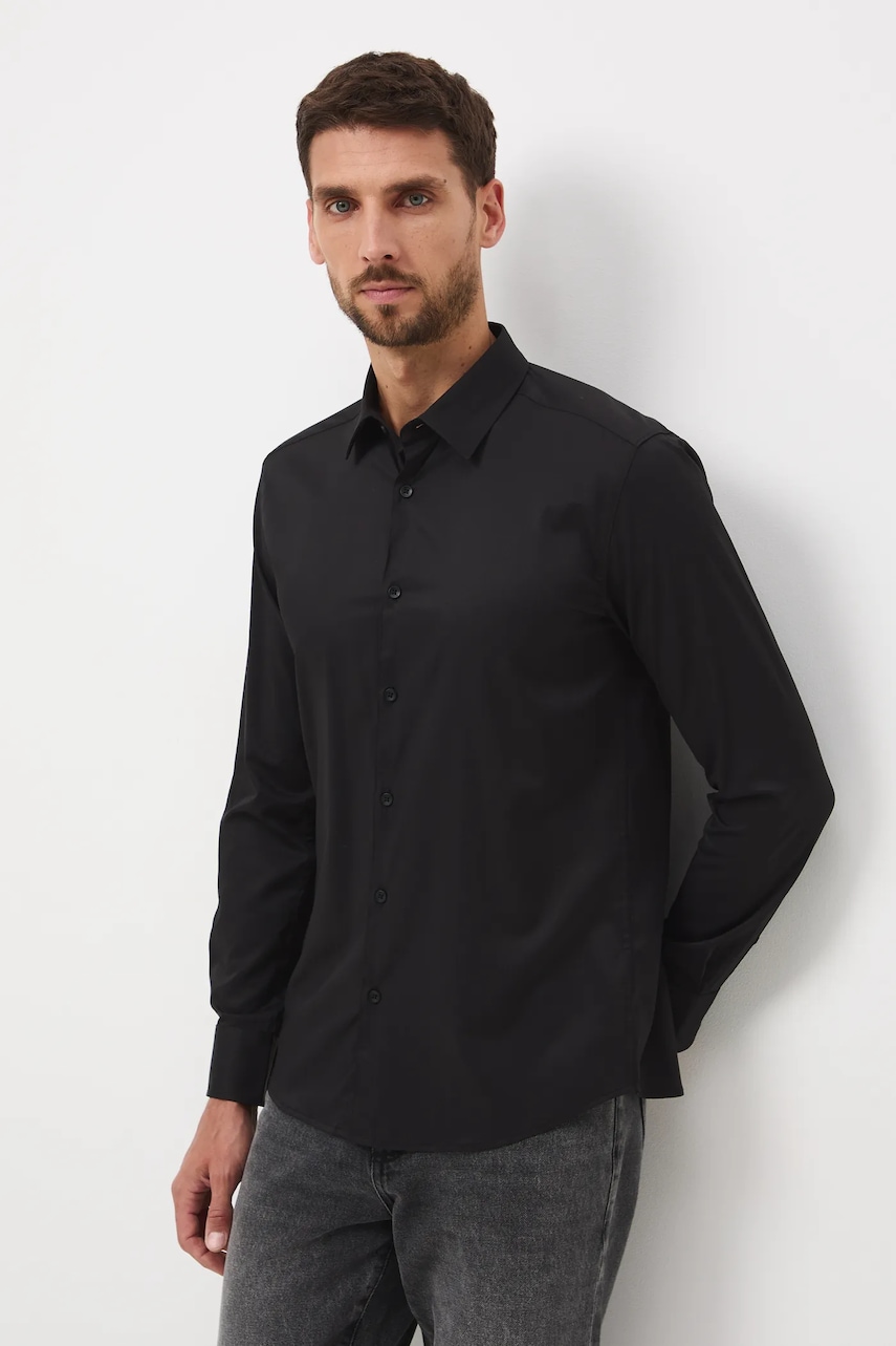 Medicine camasa culoarea negru, cu guler clasic, slim Medicine camasa culoarea negru, cu guler clasic, slim