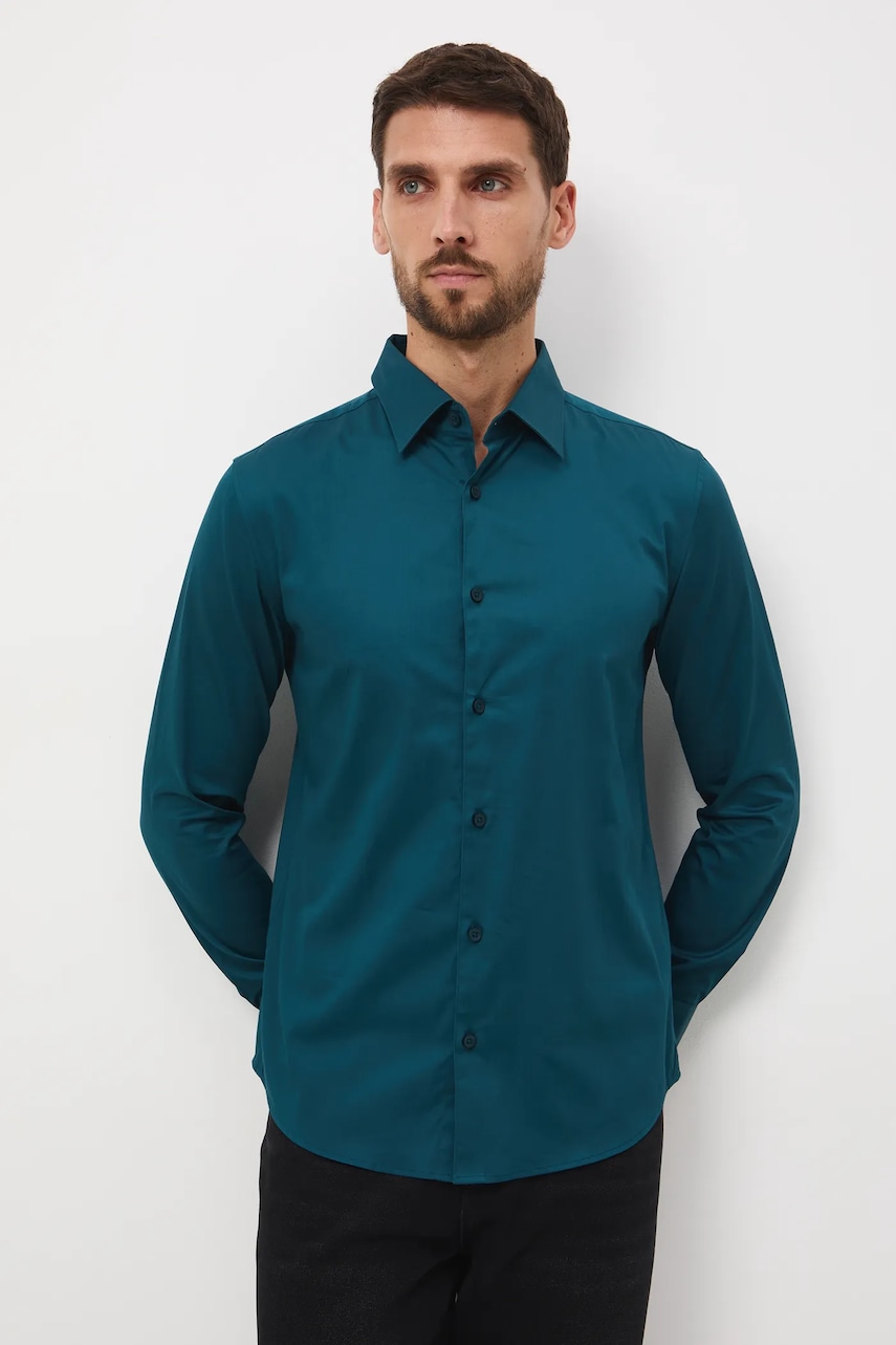 Medicine camasa culoarea verde, cu guler clasic, slim