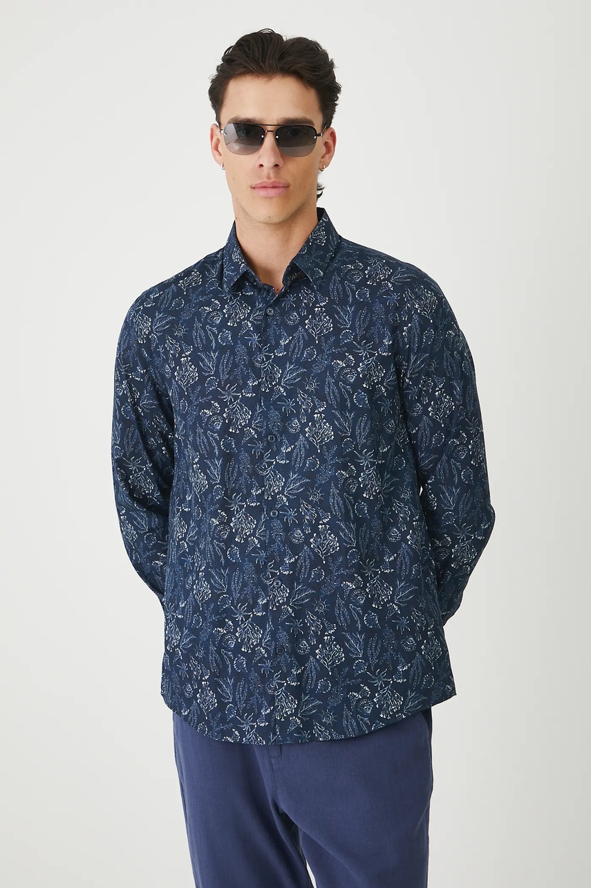 Хлопковая рубашка Medicine цвет синий regular классический воротник