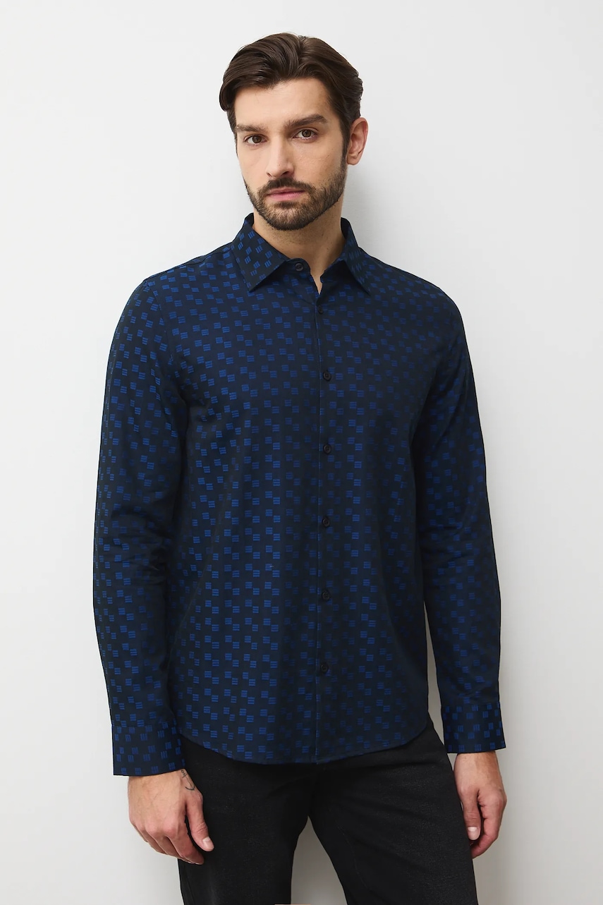 Medicine camasa din bumbac culoarea albastru marin