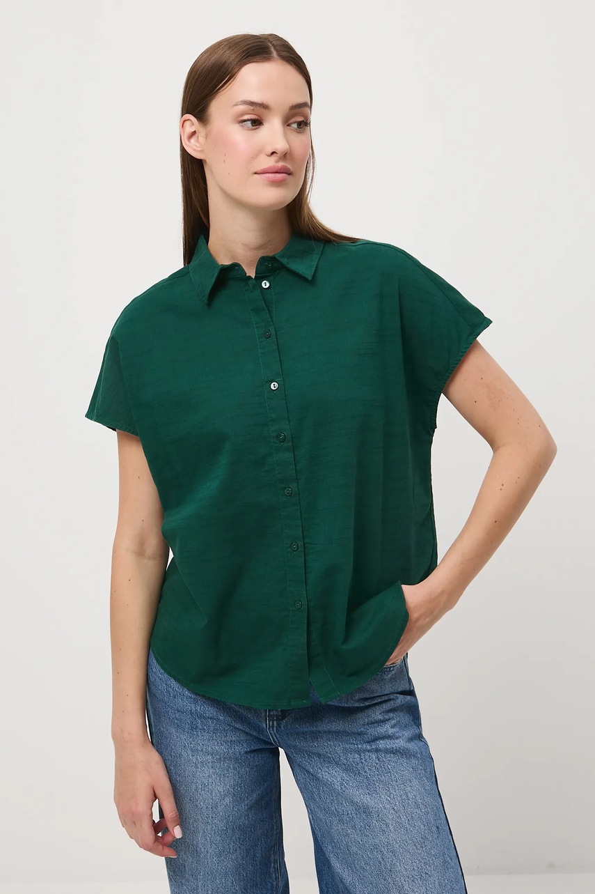 Рубашка с примесью льна Medicine цвет зелёный relaxed классический воротник