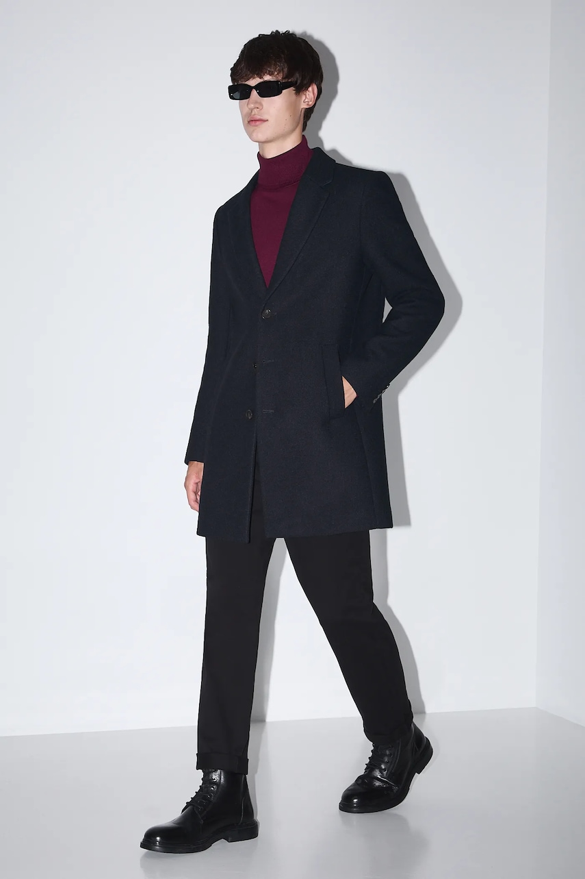 Medicine palton din lână culoarea bleumarin