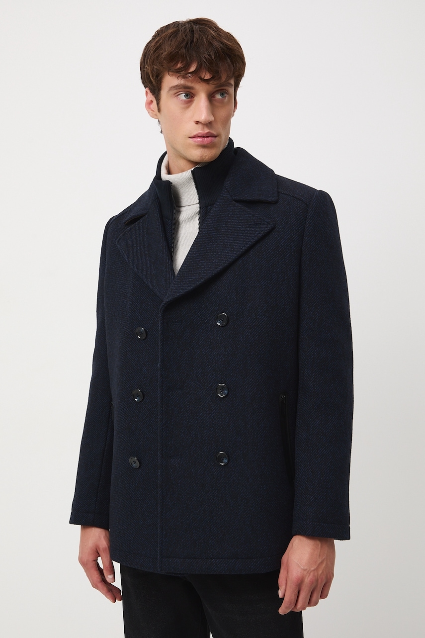 Medicine palton de lana culoarea albastru marin Medicine palton de lana culoarea albastru marin