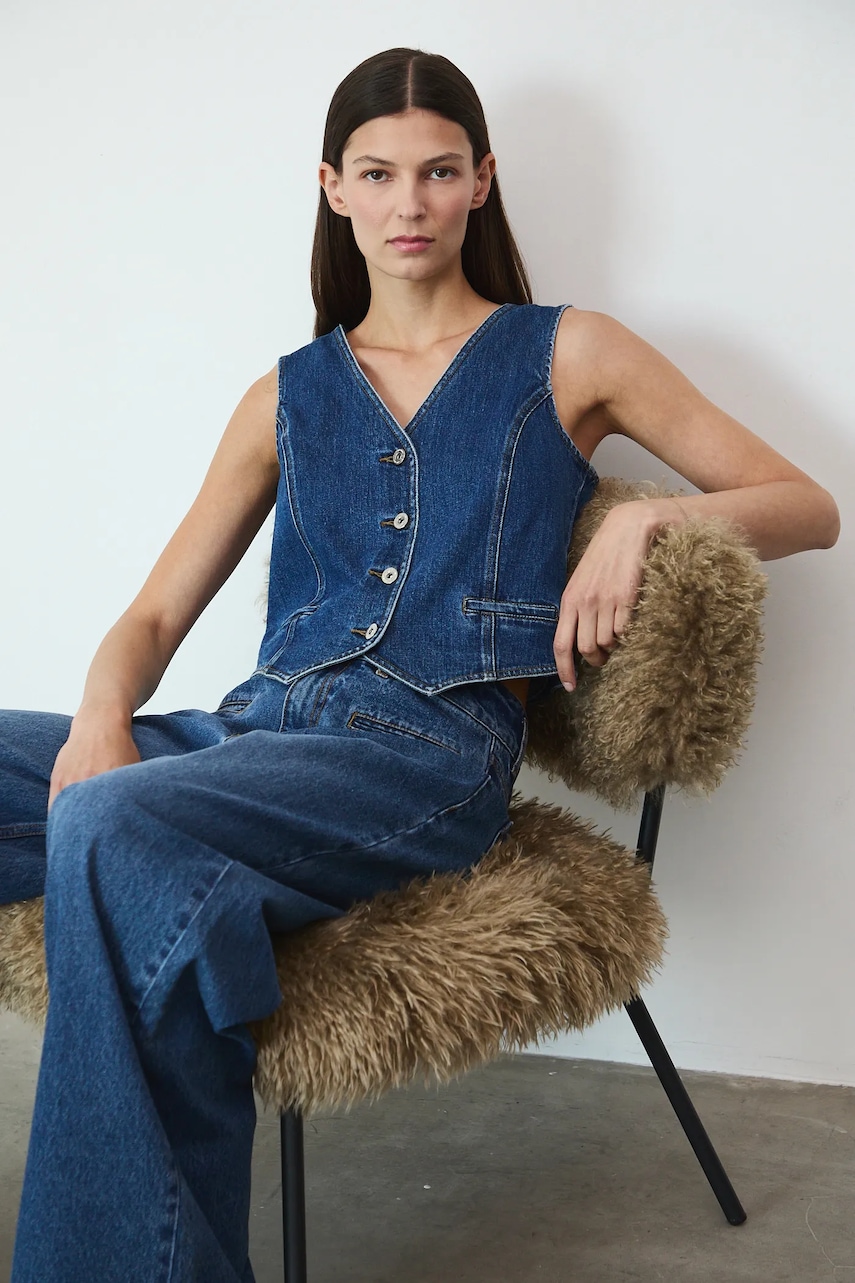 Medicine vestă jeans un singur rand de nasturi