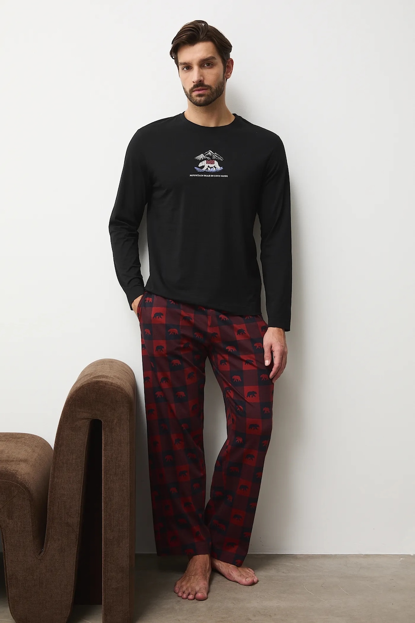 Medicine pijamale de bumbac culoarea negru, modelator