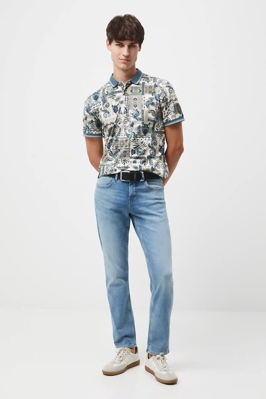 Medicine polo de bumbac culoarea bej, cu model