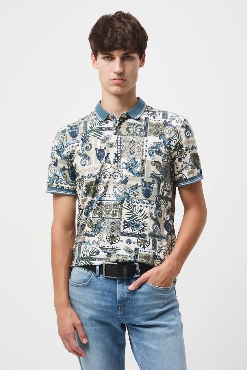 Хлопковое поло Medicine цвет бежевый узор