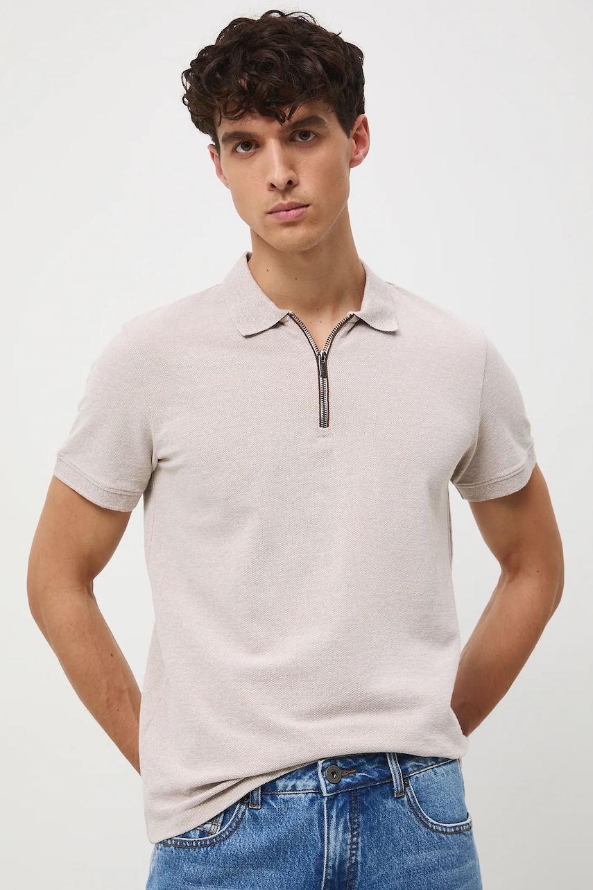 Medicine tricou polo culoarea bej, melanj