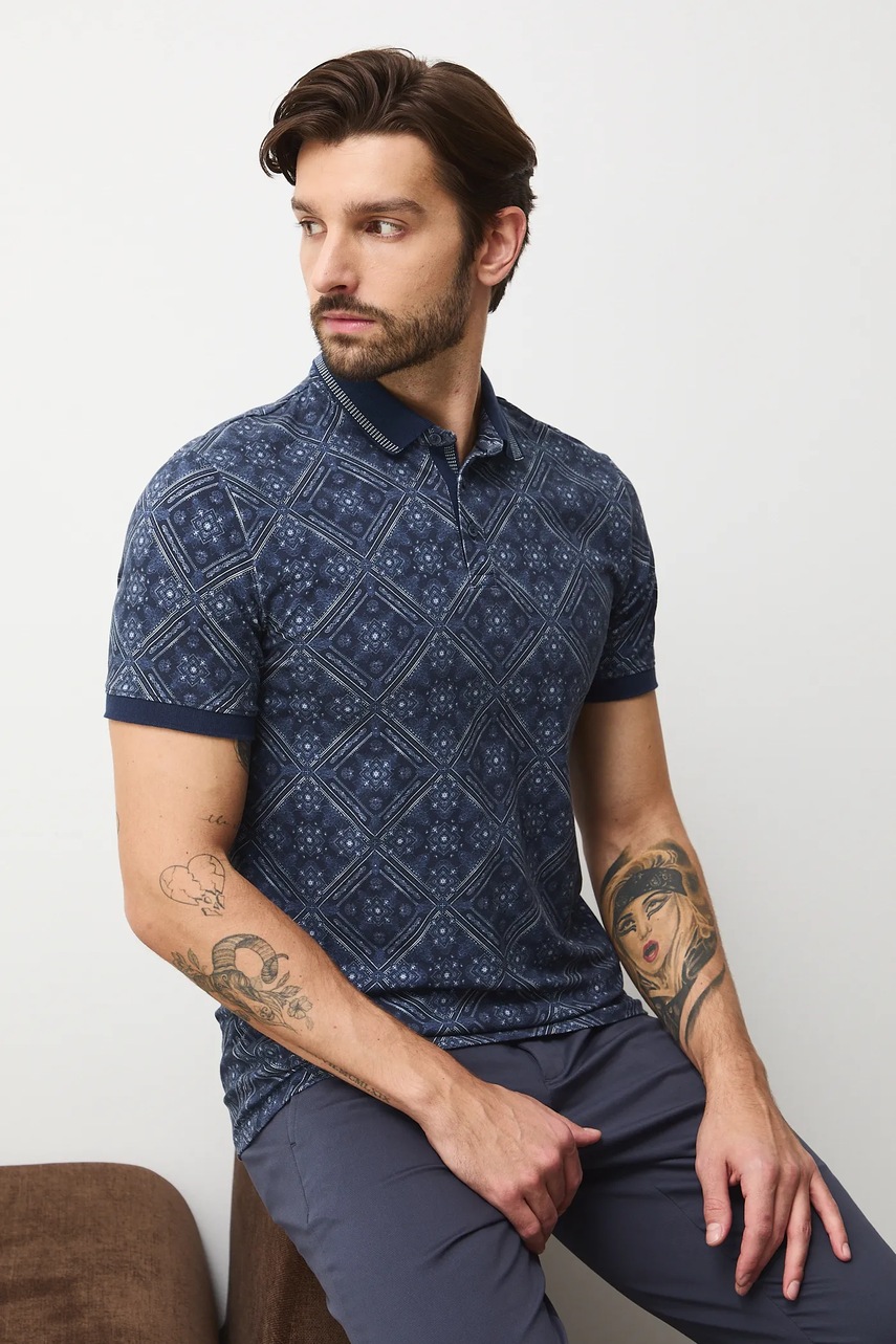 Medicine polo de bumbac culoarea albastru marin, modelator