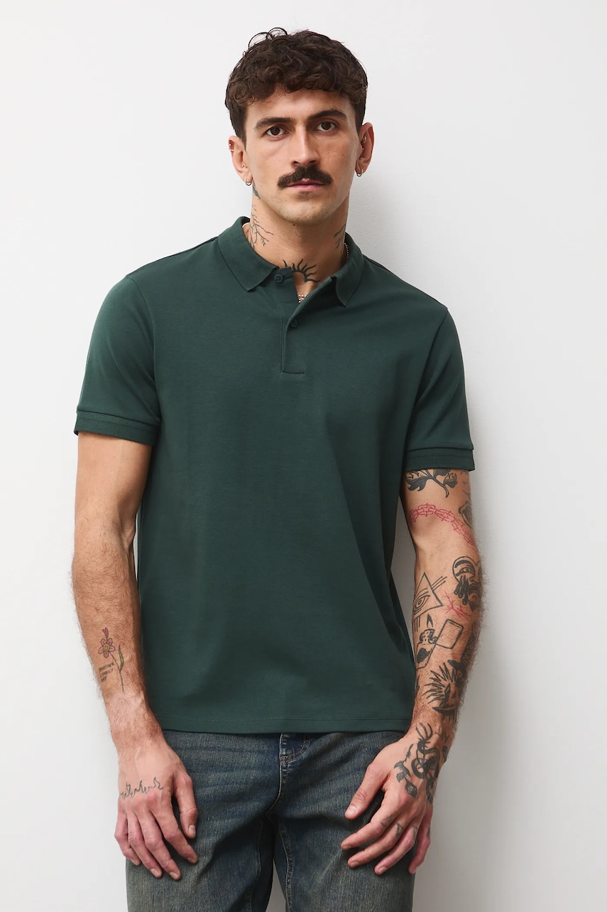 Medicine polo de bumbac culoarea verde, neted