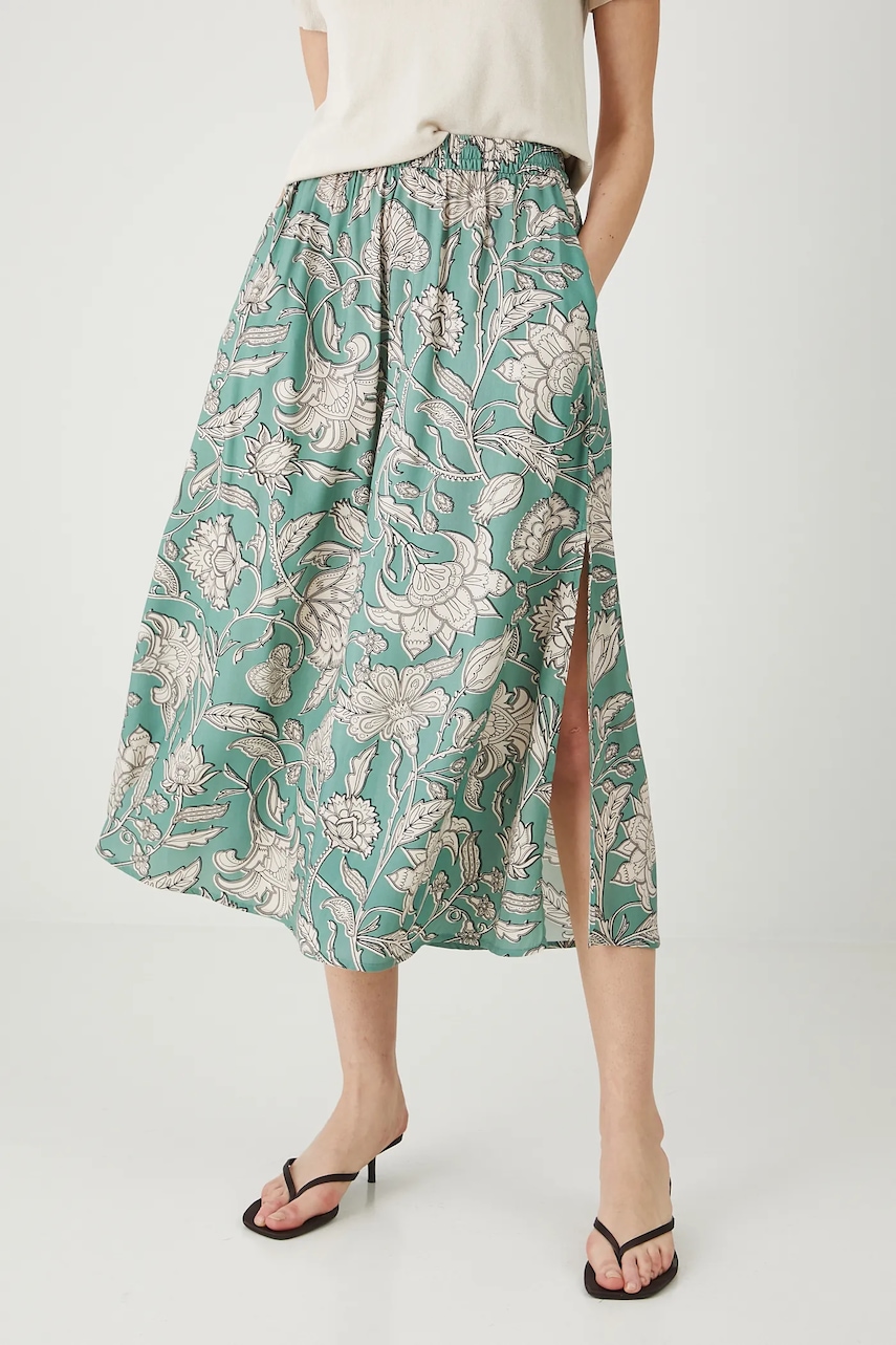 Medicine fustă culoarea turcoaz, maxi, evazați