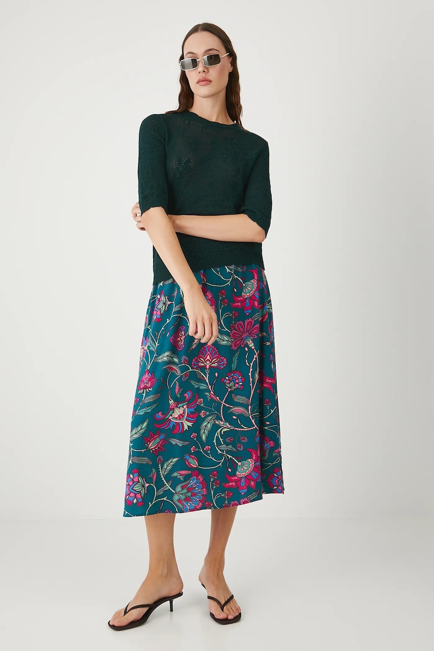 Medicine fustă culoarea verde, maxi, evazați