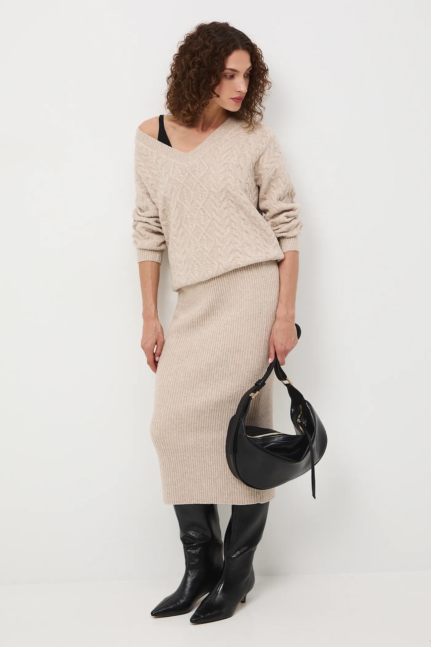 Medicine fusta culoarea bej, maxi, drept