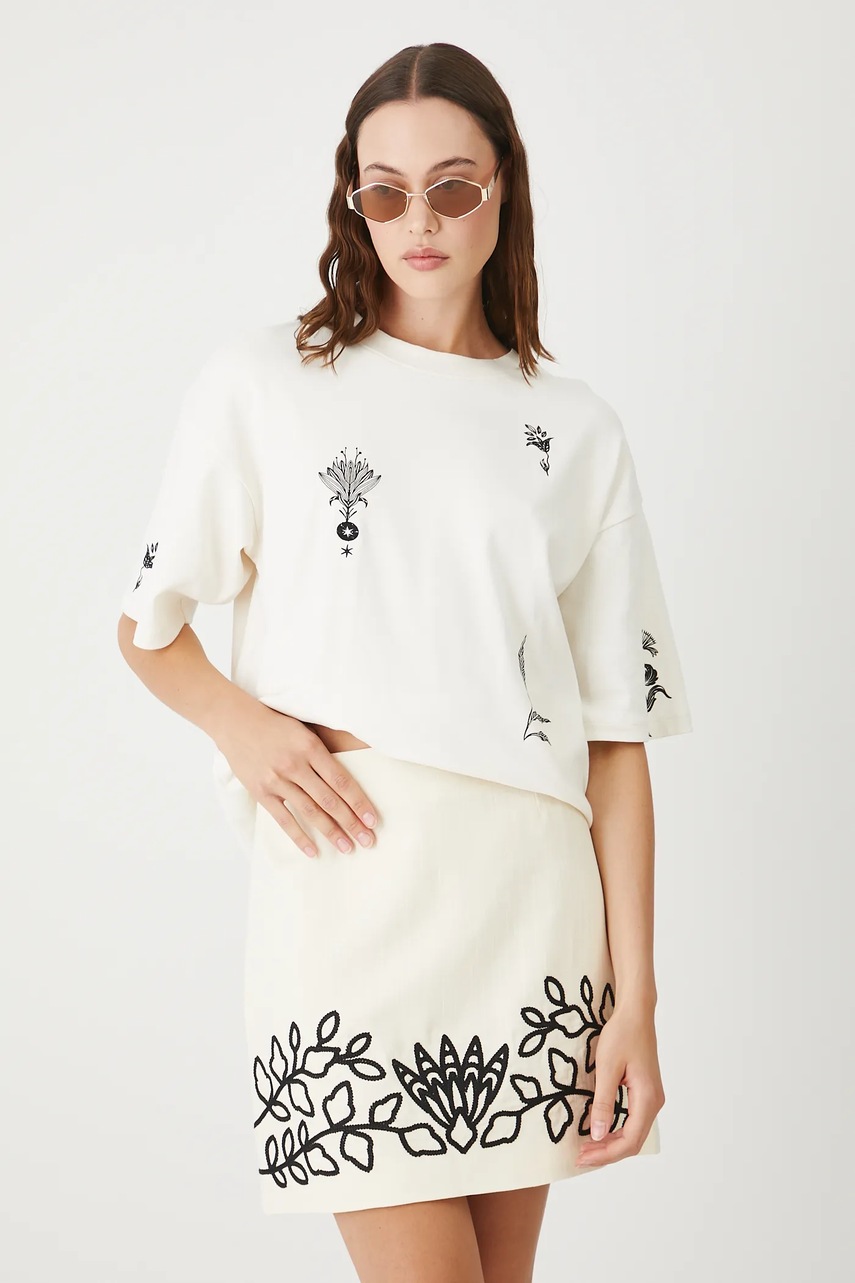 Юбка из смесового льна Medicine цвет бежевый mini прямая