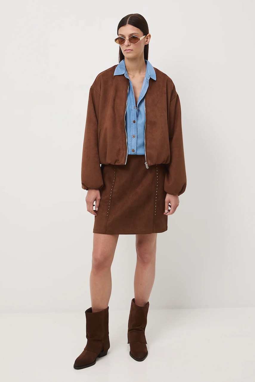 Medicine fustă culoarea bej, mini, drept