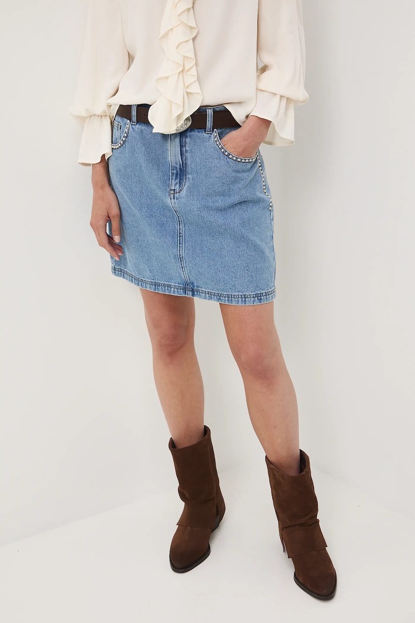 Medicine fustă din bumbac denim mini, drept