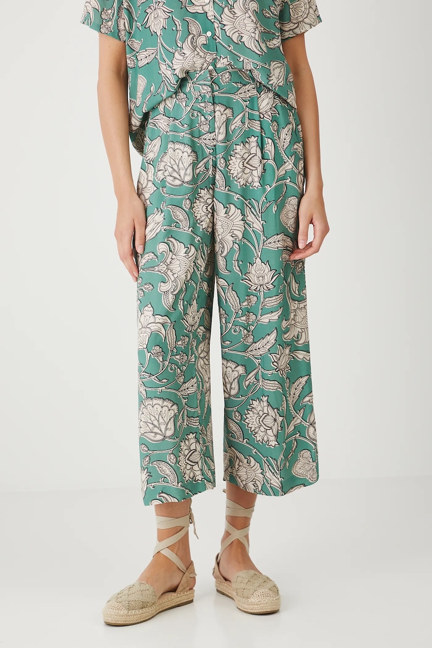Medicine pantaloni culoarea turcoaz, lat, high waist