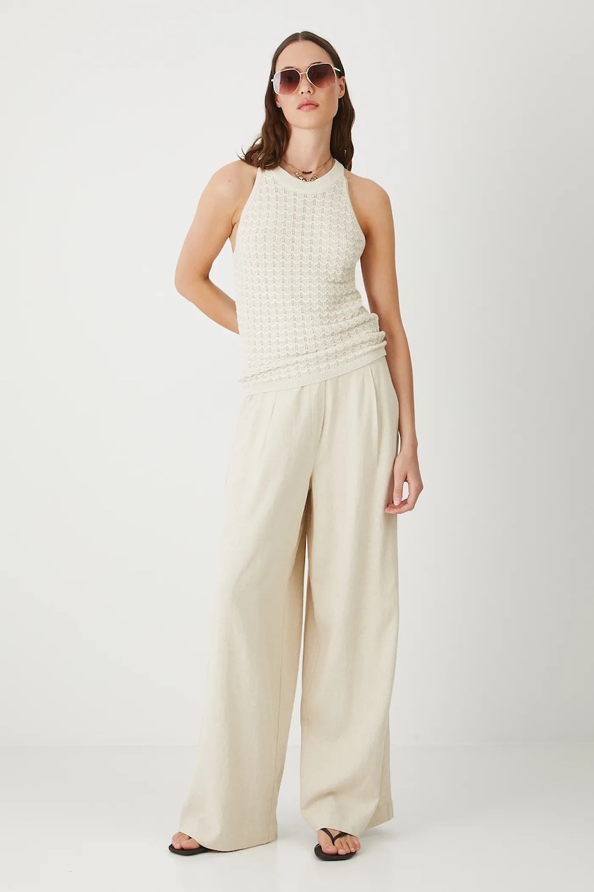 Levně Kalhoty Medicine dámské, béžová barva, široké, high waist