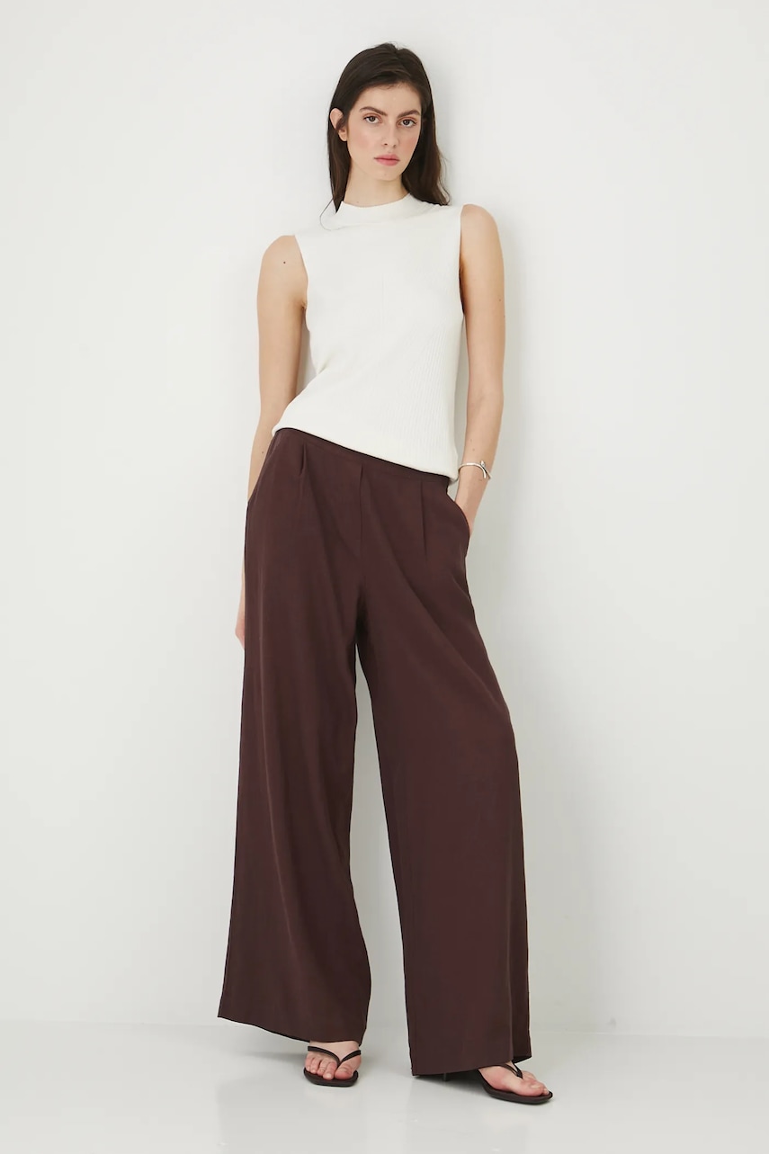 Medicine pantaloni culoarea maro, lat, high waist